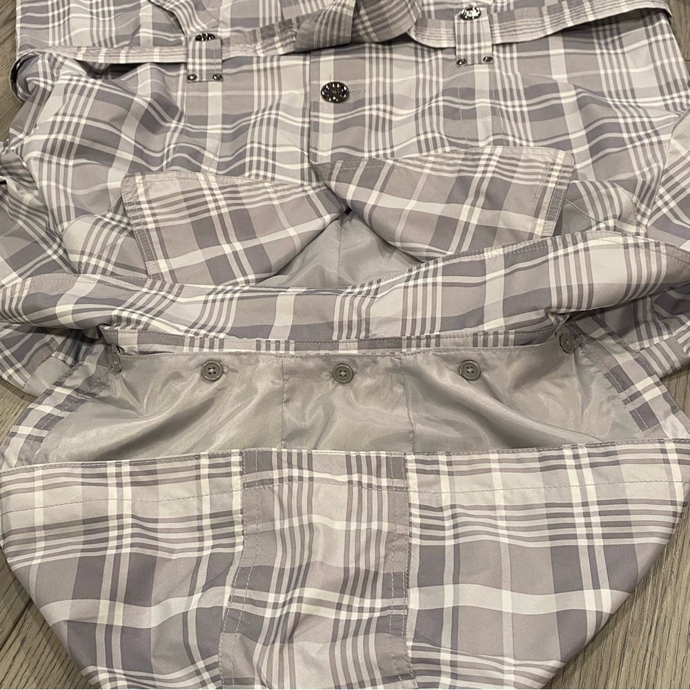 Vintage Fashion Bug Trench Coat Women’s Plus Size 1X Gray Plaid Rain Jacket - Picture 9 of 15